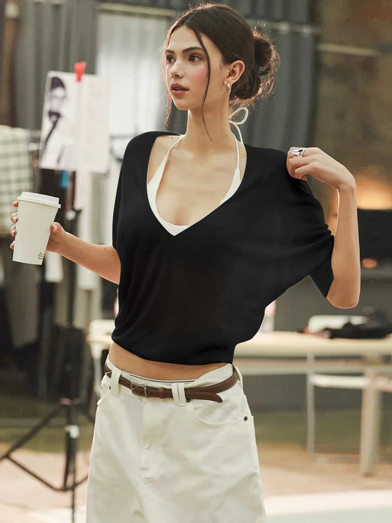 Dulzura 2025 Autumn Latest Fashion Sexy V-Neck Long Sleeve Slim Fit T-Shirt Women'S Solid Casual Top Party Club Street Clothes