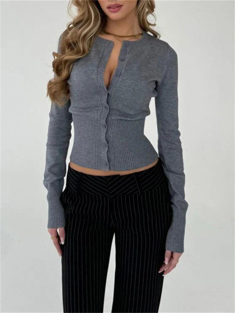 Tossy Casual Knit Cardigan Top For Women Long Sleeve Ribbed Patchwork Slim Elegant Loose Cropped Top Female Knitwear Cardigan
