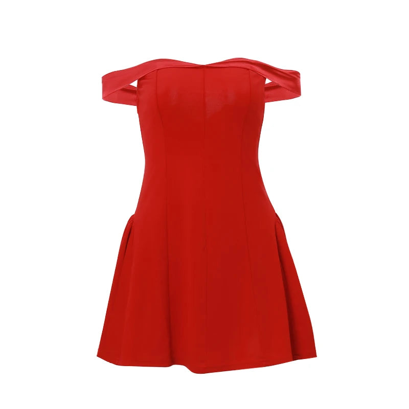 WhereMery Sexy Off Shoulder Solid Mini Dresses Y2K Fashion Sleeveless Zipper Bodycon Dress Casual Summer Women's Formal Vestidos