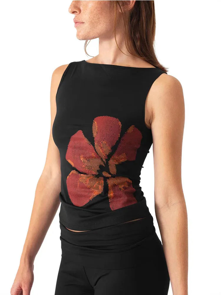 Women's Flower Print Crop Tank Top Fitted Boat Neck Sleeveless Summer Top for Party Club 2025 New Fashion