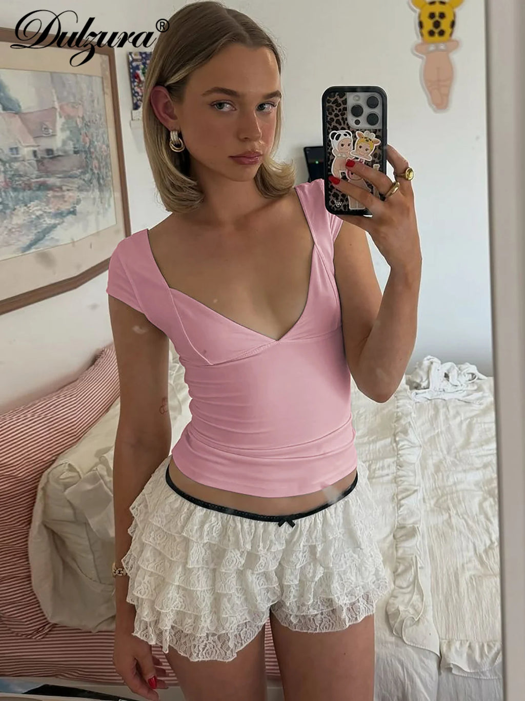 Dulzura Square Collar Short Sleeves Bodycon T-Shirts Women’S Solid Sexy Elegant Y2K Top Party Clubwear Street Summer Outfit