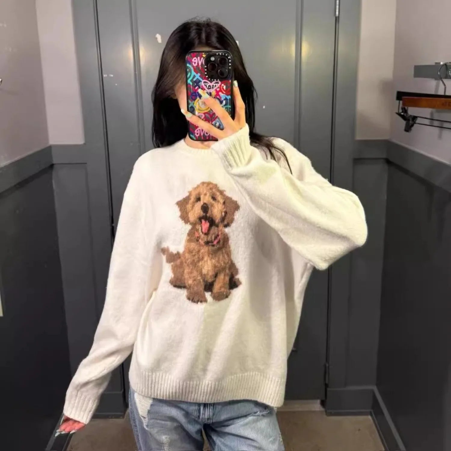 Japan Sweet Cute Cartoon Print Knitted Sweater Women's Clothing Autumn Winter Knit Pullover Streetwear Long Sleeve Coats Tops