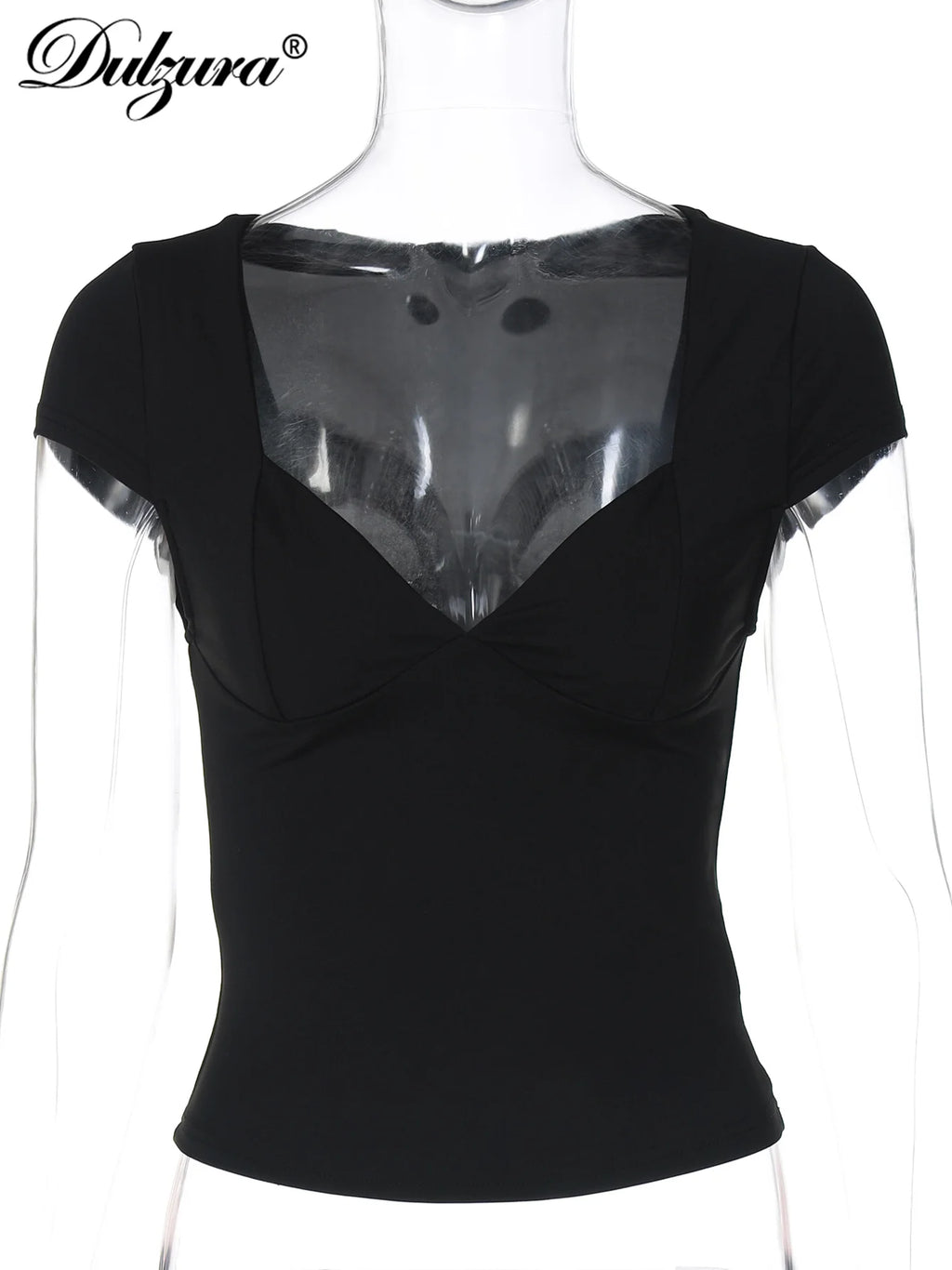 Dulzura Square Collar Short Sleeves Bodycon T-Shirts Women’S Solid Sexy Elegant Y2K Top Party Clubwear Street Summer Outfit