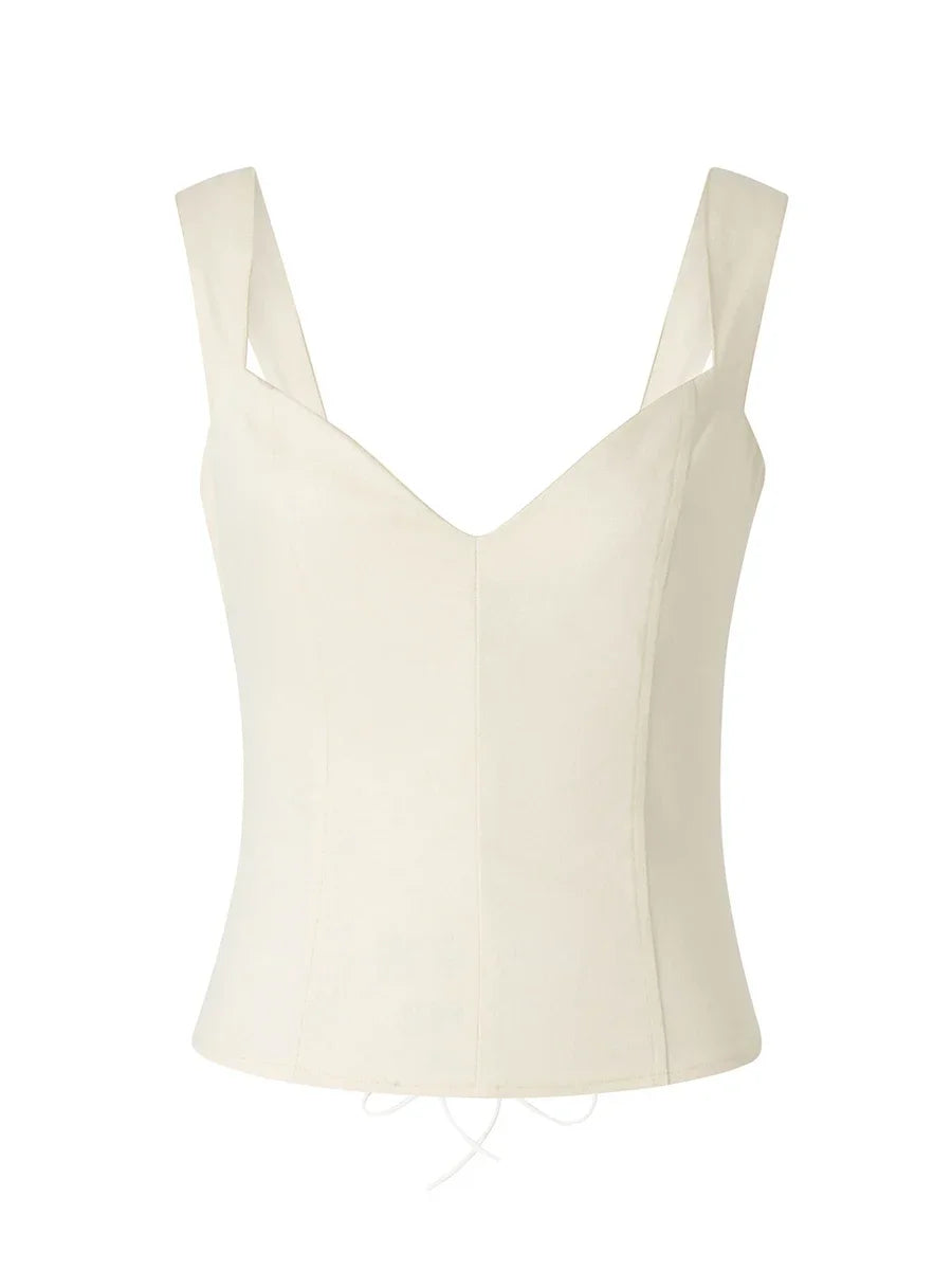 Women Sleeveless Off Shoulder V Neck Camis Elegant Crop Tank Top Low Cut Backless Camisole Crop Vest Streetwear