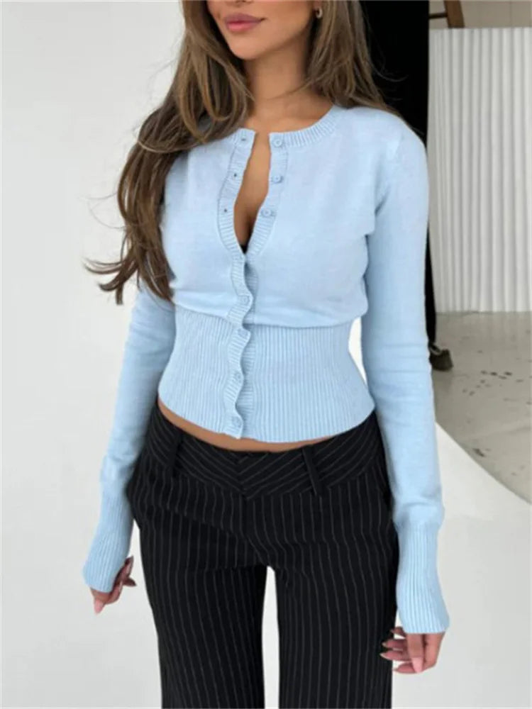 Tossy Casual Knit Cardigan Top For Women Long Sleeve Ribbed Patchwork Slim Elegant Loose Cropped Top Female Knitwear Cardigan