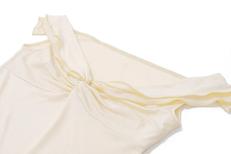 Candyhot Elegant Slash-neck Knot Twist T Shirt With Elastic Slim Ruffles Cake Skirts French Temperament Gentle Women 2 Piece Set