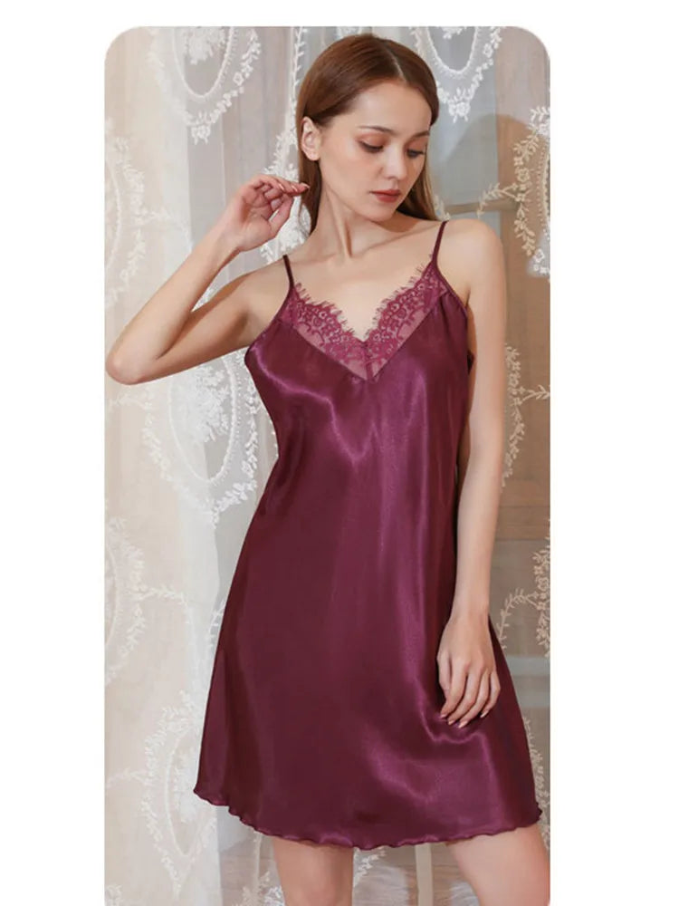 2024 Sexy Strap Nightdress Summer Womens Sleepwear Casual Faux Silk Nightgown Home Wear Nightwear Bath Gown SLP001429