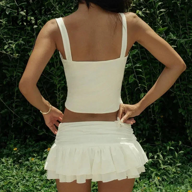 2 Piece Sets Ruffled Mini Skirts and Crop Top Y2k Coquette Summer Outfit Women Clothing 2 piece skirt set women