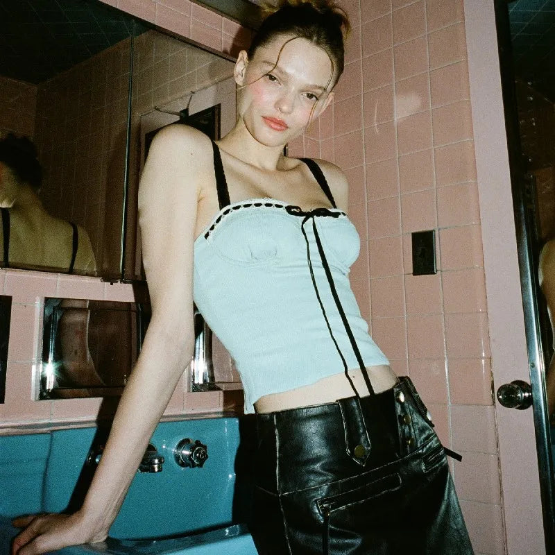Candyhot Sexy Summer Backless Square-Neck Women Crop Tops Fashion Lace Sleeveless Short Vest Spice Girl Lady Streetwear Camisole