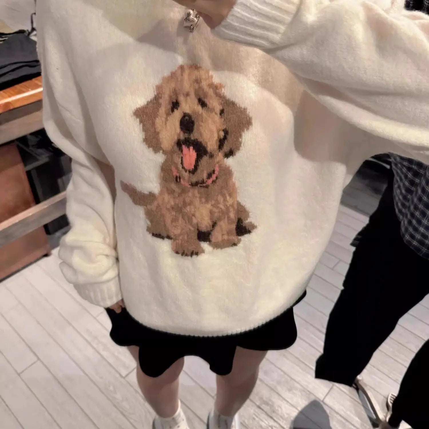 Japan Sweet Cute Cartoon Print Knitted Sweater Women's Clothing Autumn Winter Knit Pullover Streetwear Long Sleeve Coats Tops