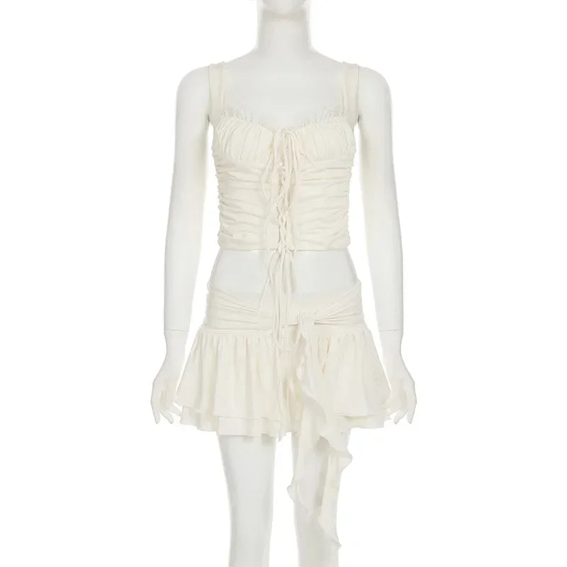 2 Piece Sets Ruffled Mini Skirts and Crop Top Y2k Coquette Summer Outfit Women Clothing 2 piece skirt set women