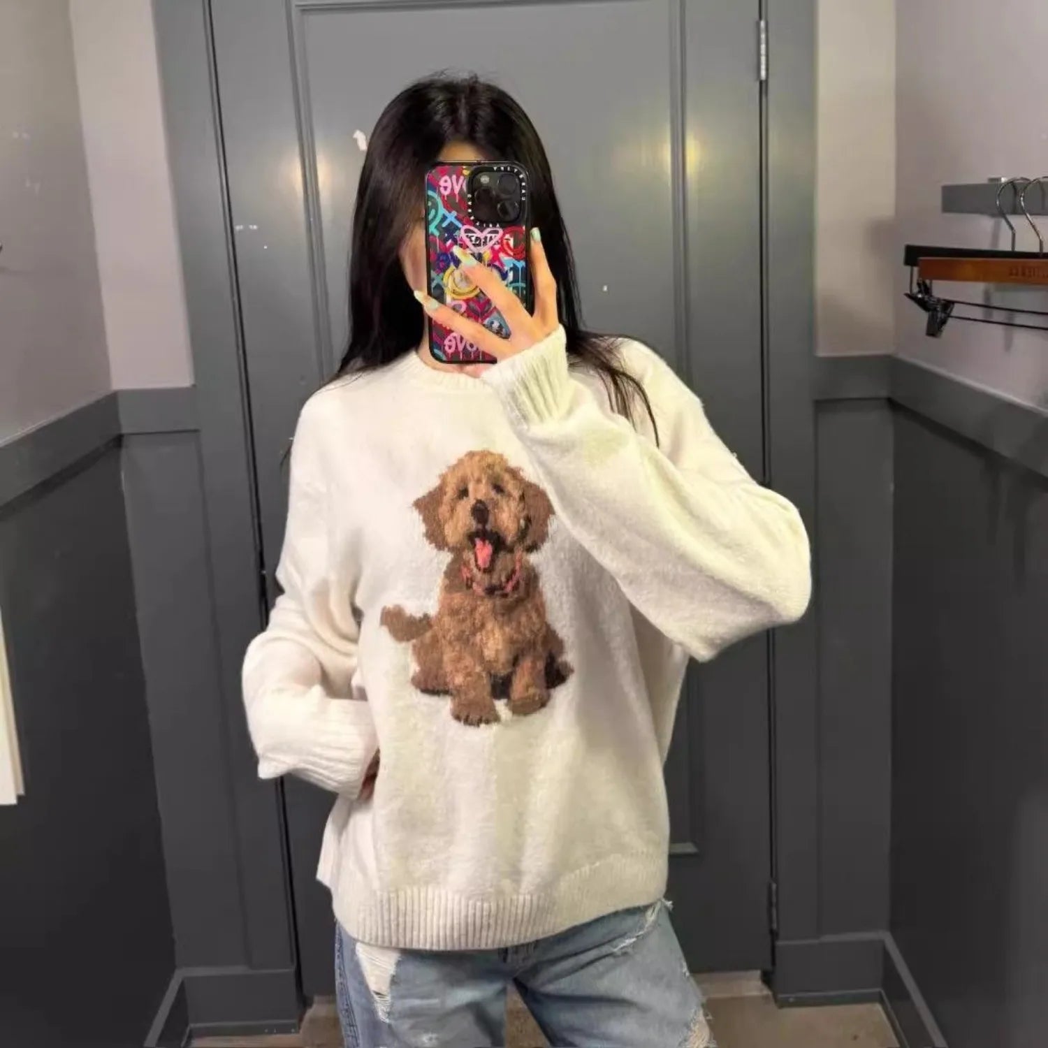 Japan Sweet Cute Cartoon Print Knitted Sweater Women's Clothing Autumn Winter Knit Pullover Streetwear Long Sleeve Coats Tops