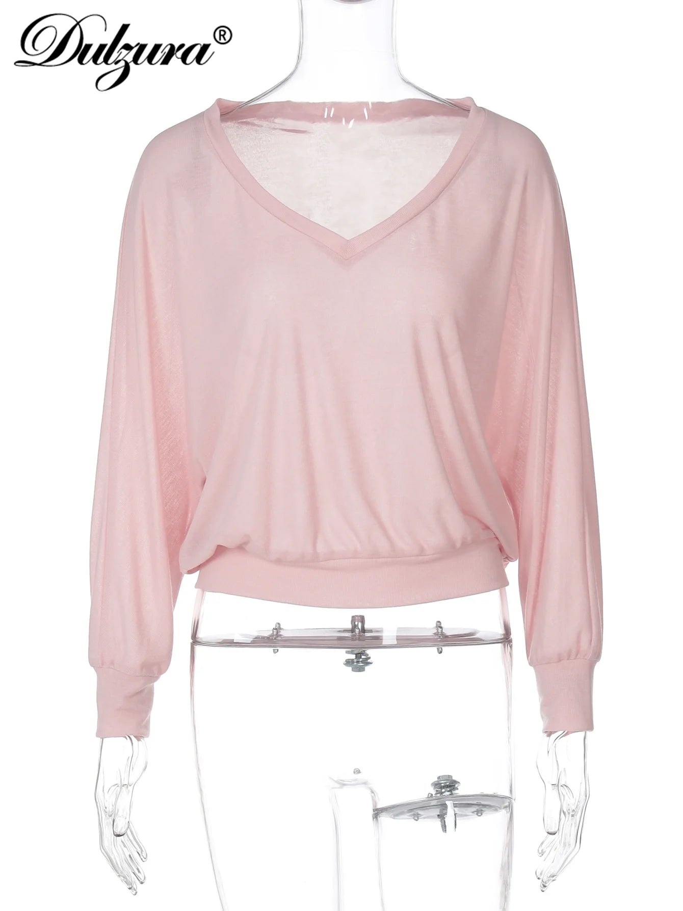 Dulzura 2025 Autumn Latest Fashion Sexy V-Neck Long Sleeve Slim Fit T-Shirt Women'S Solid Casual Top Party Club Street Clothes