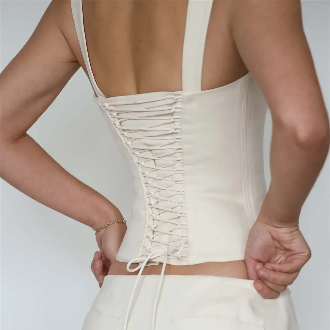 Women Sleeveless Off Shoulder V Neck Camis Elegant Crop Tank Top Low Cut Backless Camisole Crop Vest Streetwear