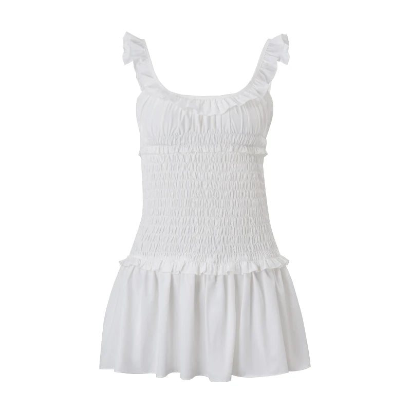 WhereMery Casual Off Shoulder Ruffle Halter Dresses Sexy Women's Sleeveless A line Mini Dress Summer Temperament Street Vestidos