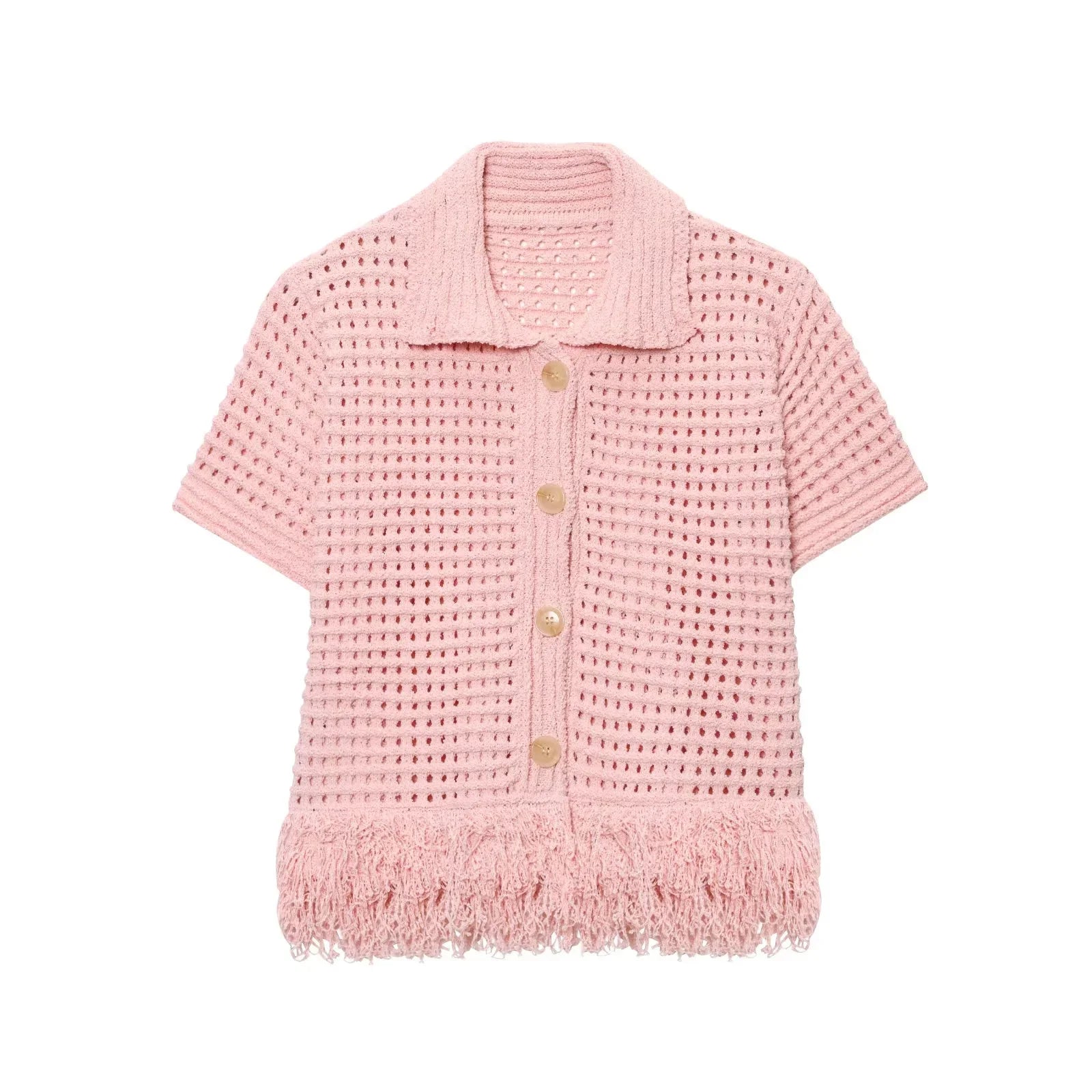 KONDALA 2025 Fall Winter Elegant Knitted Tassel Solid Women Suit Chic Turndown Collar Hollow Out Shirt Elastic Wasit Mini Skirt